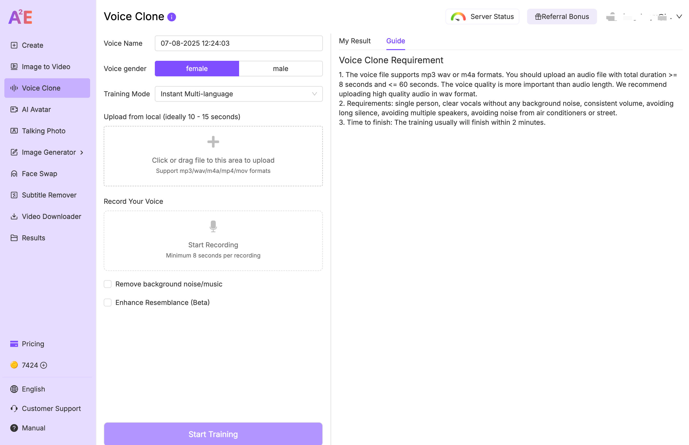 A2E voice clone