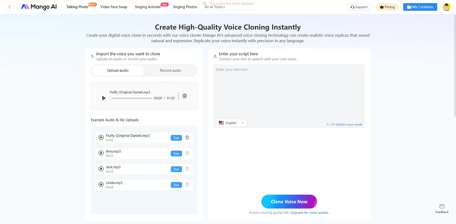 Mango AI voice cloning