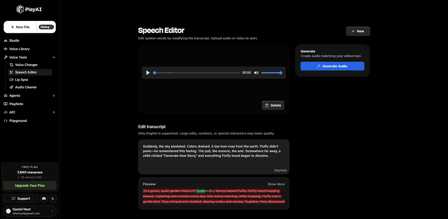 Play HT speech editor
